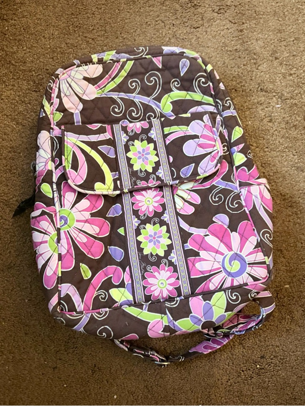 Vera Bradley Brown Backpack with Pink, Purple and Green Floral Print